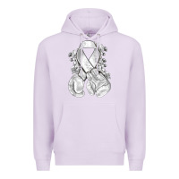 Lilac Lung Cancer white ribbon with boxing gloves Premium Hoodie - NancyCooperArtShop