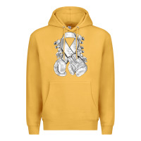 Mustard Lung Cancer white ribbon with boxing gloves Premium Hoodie - NancyCooperArtShop