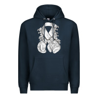 Navy Lung Cancer white ribbon with boxing gloves Premium Hoodie - NancyCooperArtShop