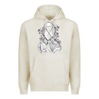 Oatmeal Heather Lung Cancer white ribbon with boxing gloves Premium Hoodie - NancyCooperArtShop