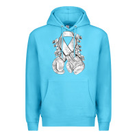 Ocean Blue Lung Cancer white ribbon with boxing gloves Premium Hoodie - NancyCooperArtShop
