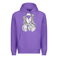 Purple Lung Cancer white ribbon with boxing gloves Premium Hoodie - NancyCooperArtShop