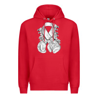 Red Lung Cancer white ribbon with boxing gloves Premium Hoodie - NancyCooperArtShop
