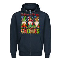 Navy chillin with my gnomies Zipper Hoodie - MaliasSmallBusiness