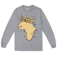 Heather Grey africa with crown Long Sleeve Tee - MaliasSmallBusiness