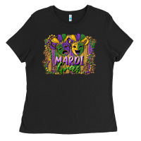 Black mardi gras mask with leopard background Ladies Tee - RanaPortraitStore
