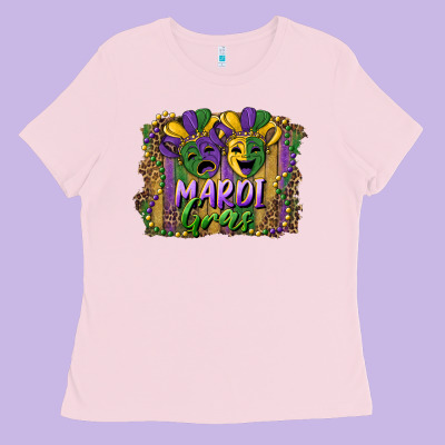 Mardi Gras Mask With Leopard Background Ladies Tee Designed By Ranaportraitstore