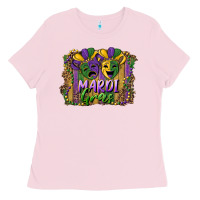 Bubblegum Pink mardi gras mask with leopard background Ladies Tee - RanaPortraitStore