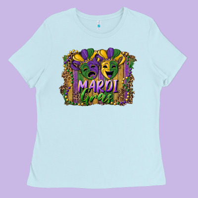 Mardi Gras Mask With Leopard Background Ladies Tee Designed By Ranaportraitstore