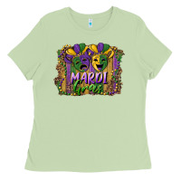 Matcha mardi gras mask with leopard background Ladies Tee - RanaPortraitStore