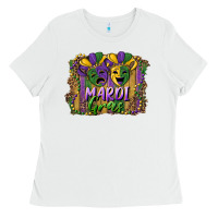 White mardi gras mask with leopard background Ladies Tee - RanaPortraitStore