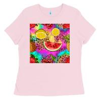Bubblegum Pink fruits leopard tie dye seamless pattern Ladies Tee - Zillion Design Studio