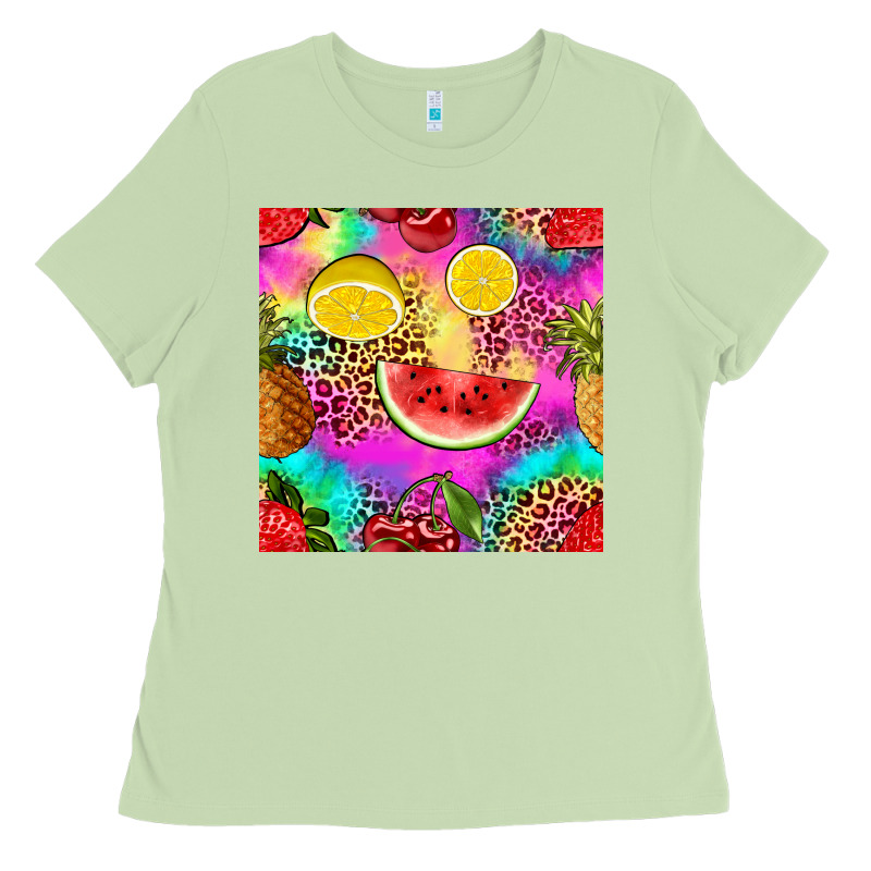 Fruits Leopard Tie Dye Seamless Pattern Ladies Tee by Zillion Design Studio | Teevron