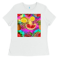 White fruits leopard tie dye seamless pattern Ladies Tee - Zillion Design Studio