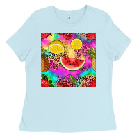 Baby Blue fruits leopard tie dye seamless pattern Ladies Tee - Zillion Design Studio