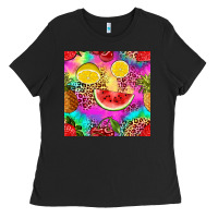 Black fruits leopard tie dye seamless pattern Ladies Tee - Zillion Design Studio