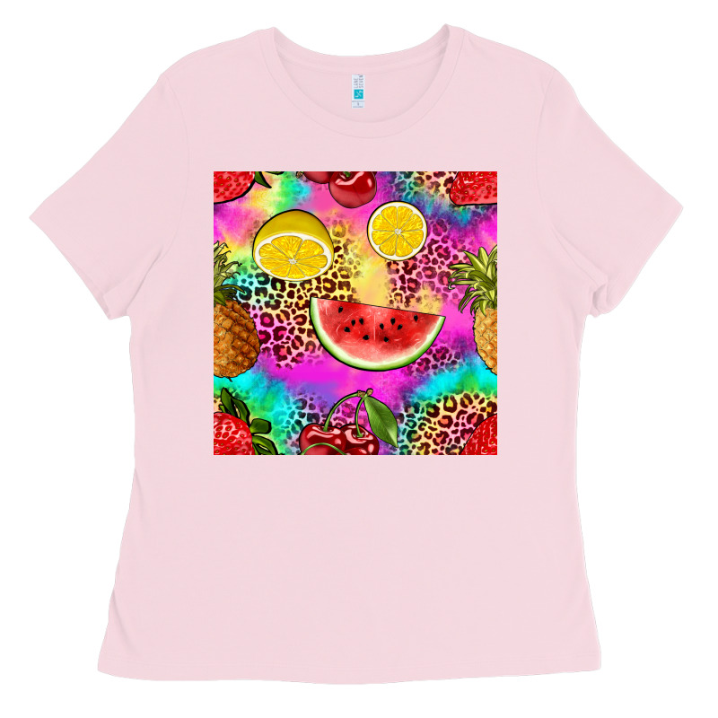 Fruits Leopard Tie Dye Seamless Pattern Ladies Tee by Zillion Design Studio | Teevron