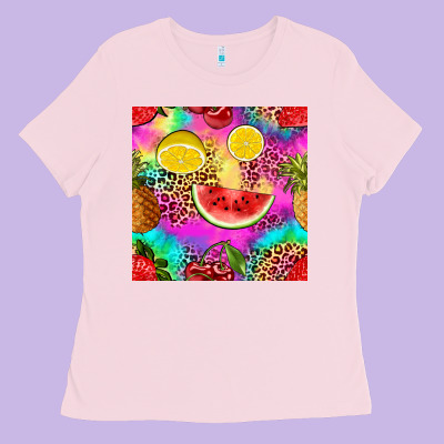 Fruits Leopard Tie Dye Seamless Pattern Ladies Tee Designed By Zillion Design Studio