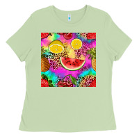 Matcha fruits leopard tie dye seamless pattern Ladies Tee - Zillion Design Studio
