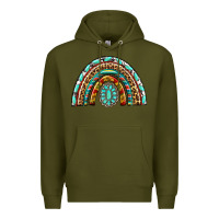 Army Green Western Rainbow with Leopard and Gemstone Premium Hoodie - texasbilliewilder