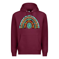 Burgundy Western Rainbow with Leopard and Gemstone Premium Hoodie - texasbilliewilder
