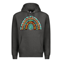 Charcoal Heather Western Rainbow with Leopard and Gemstone Premium Hoodie - texasbilliewilder