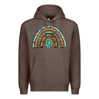 Coffee Western Rainbow with Leopard and Gemstone Premium Hoodie - texasbilliewilder