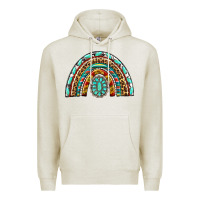 Oatmeal Heather Western Rainbow with Leopard and Gemstone Premium Hoodie - texasbilliewilder