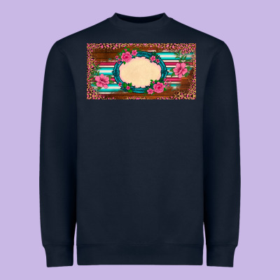 Western Pink Flovers Leopard Serape   License Plate Template Heavyweight Sweatshirt Designed By Barkaloodesign