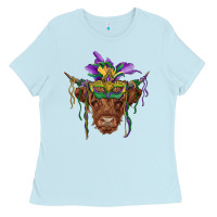 Baby Blue mardi gras mask highland cow Ladies Tee - RanaPortraitStore