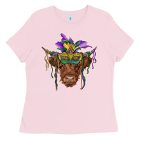 Bubblegum Pink mardi gras mask highland cow Ladies Tee - RanaPortraitStore