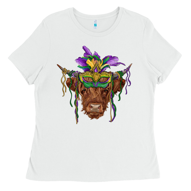 Mardi Gras Mask Highland Cow Ladies Tee by RanaPortraitStore | Teevron