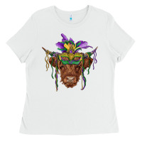 White mardi gras mask highland cow Ladies Tee - RanaPortraitStore