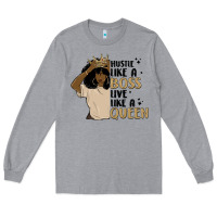 Heather Grey hustle like a boss live like a queen Long Sleeve Tee - MaliasSmallBusiness