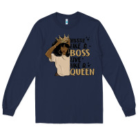 Navy hustle like a boss live like a queen Long Sleeve Tee - MaliasSmallBusiness