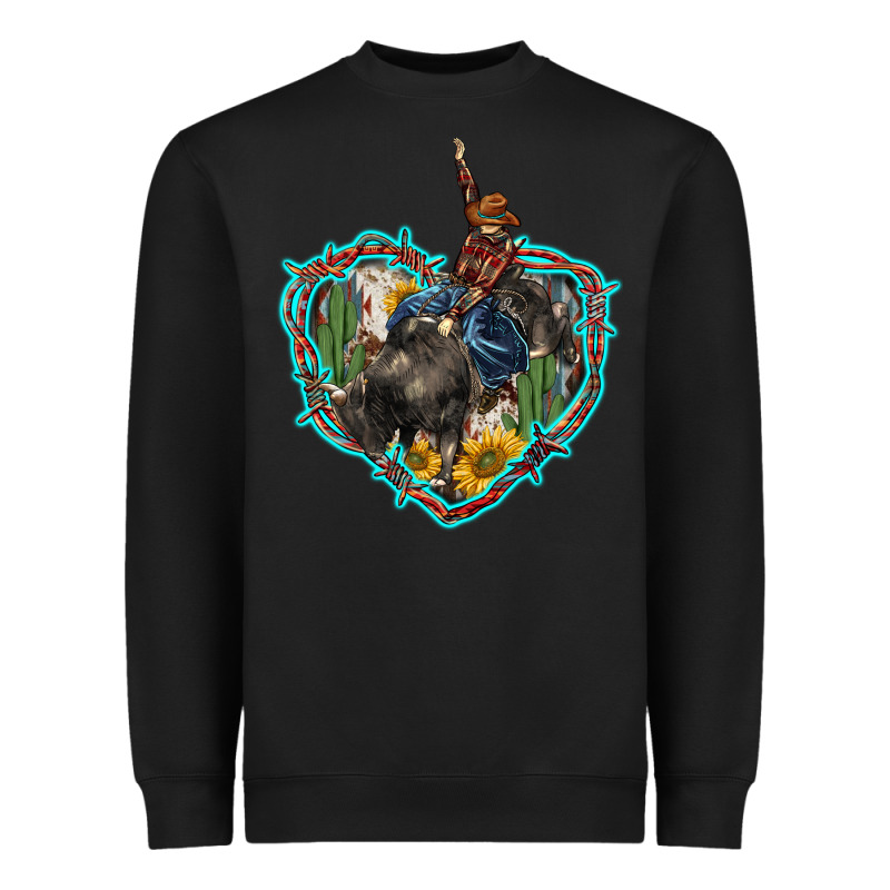 Western Heart Bullfighter  Cactus Sunflower Aztek Pattern Heavyweight Sweatshirt by BarkalooDesign | Teevron