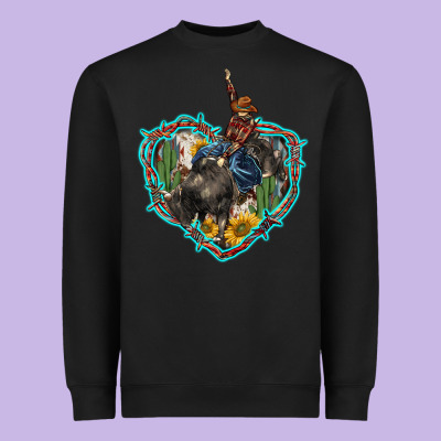 Western Heart Bullfighter  Cactus Sunflower Aztek Pattern Heavyweight Sweatshirt Designed By Barkaloodesign