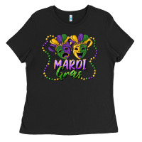 Black mardi gras mask and beads Ladies Tee - RanaPortraitStore