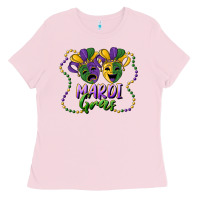 Bubblegum Pink mardi gras mask and beads Ladies Tee - RanaPortraitStore