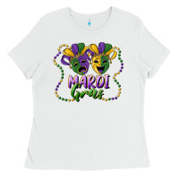 White mardi gras mask and beads Ladies Tee - RanaPortraitStore