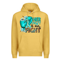 Antique Gold Her fight is our fight Ovarian Cancer teal ribbon Premium Hoodie - NancyCooperArtShop