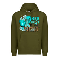 Army Green Her fight is our fight Ovarian Cancer teal ribbon Premium Hoodie - NancyCooperArtShop