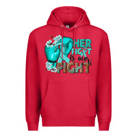 Cardinal Her fight is our fight Ovarian Cancer teal ribbon Premium Hoodie - NancyCooperArtShop