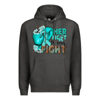 Charcoal Heather Her fight is our fight Ovarian Cancer teal ribbon Premium Hoodie - NancyCooperArtShop