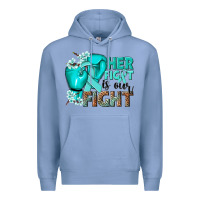 Colony Blue Her fight is our fight Ovarian Cancer teal ribbon Premium Hoodie - NancyCooperArtShop