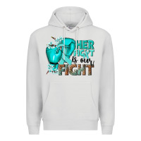 Dove Grey Her fight is our fight Ovarian Cancer teal ribbon Premium Hoodie - NancyCooperArtShop