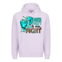 Lilac Her fight is our fight Ovarian Cancer teal ribbon Premium Hoodie - NancyCooperArtShop