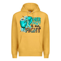 Mustard Her fight is our fight Ovarian Cancer teal ribbon Premium Hoodie - NancyCooperArtShop