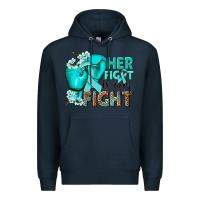 Navy Her fight is our fight Ovarian Cancer teal ribbon Premium Hoodie - NancyCooperArtShop