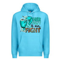 Ocean Blue Her fight is our fight Ovarian Cancer teal ribbon Premium Hoodie - NancyCooperArtShop